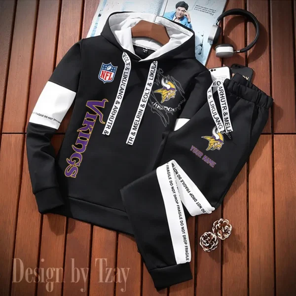 Minnesota Vikings New Fashion Casual Sportswear: Stylish Hooded Sweatshirt and Jogger Pants Set for Men SPTCSSW130