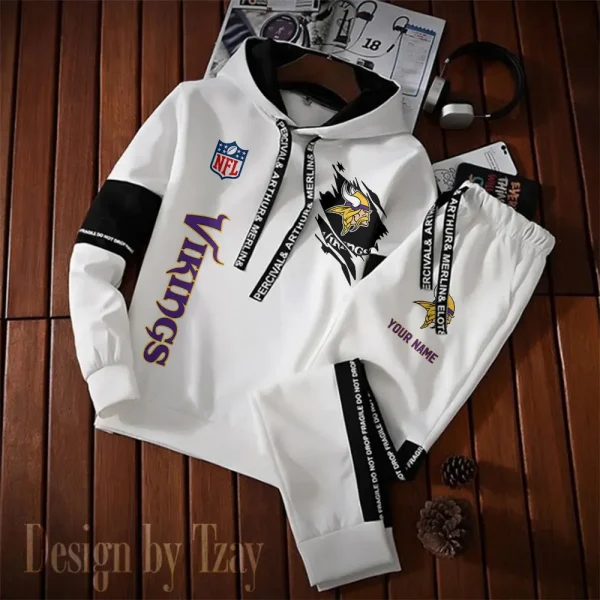 Minnesota Vikings New Fashion Casual Sportswear: Stylish Hooded Sweatshirt and Jogger Pants Set for Men SPTCSSW130 - Image 2