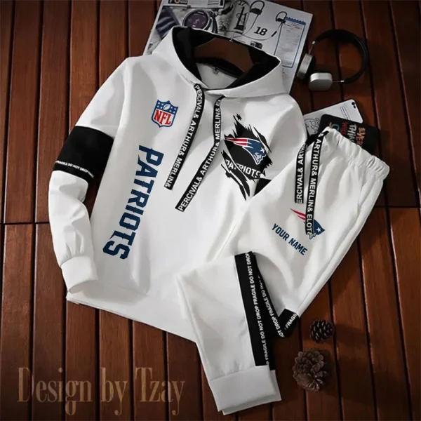 New England Patriots New Fashion Casual Sportswear: Stylish Hooded Sweatshirt and Jogger Pants Set for Men SPTCSSW131 - Image 2