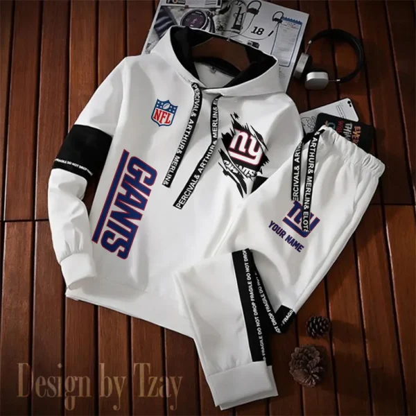 New York Giants New Fashion Casual Sportswear: Stylish Hooded Sweatshirt and Jogger Pants Set for Men SPTCSSW133 - Image 2