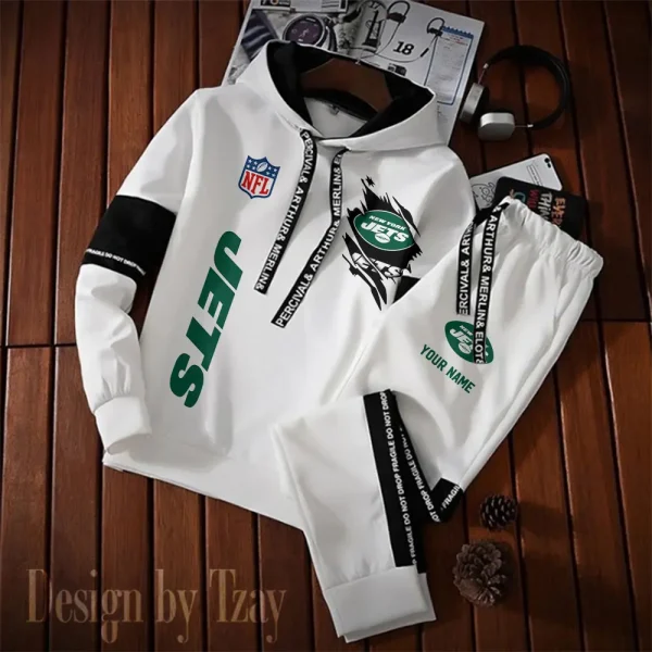 New York Jets New Fashion Casual Sportswear: Stylish Hooded Sweatshirt and Jogger Pants Set for Men SPTCSSW134 - Image 2