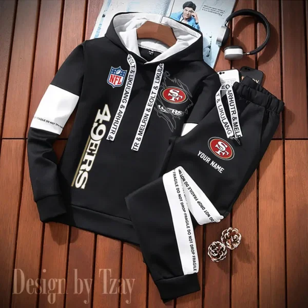 San Francisco 49ers New Fashion Casual Sportswear: Stylish Hooded Sweatshirt and Jogger Pants Set for Men SPTCSSW137