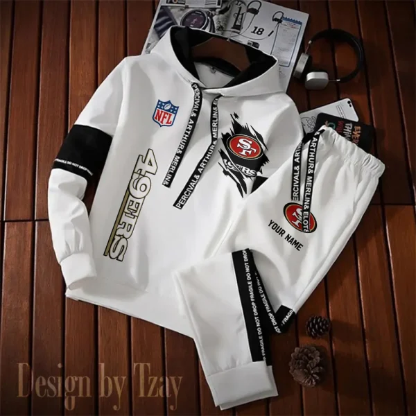 San Francisco 49ers New Fashion Casual Sportswear: Stylish Hooded Sweatshirt and Jogger Pants Set for Men SPTCSSW137 - Image 2