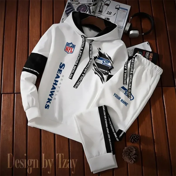 Seattle Seahawks New Fashion Casual Sportswear: Stylish Hooded Sweatshirt and Jogger Pants Set for Men SPTCSSW138