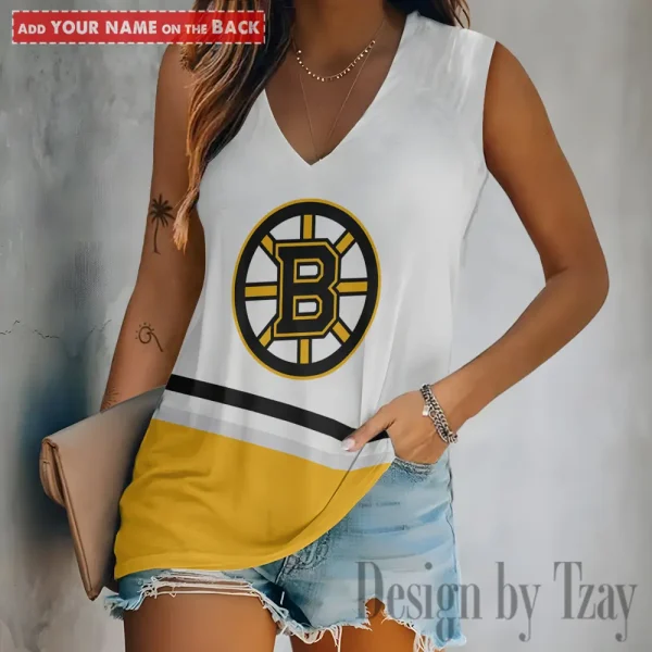 Boston Bruins Women V-Neck Sleeveless Camisoles Off Shoulder Vest SPTVNECKWVTS613