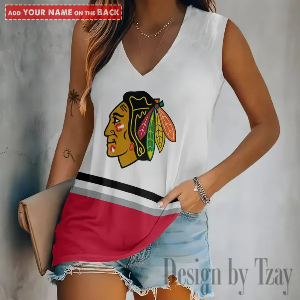 Chicago Blackhawks Women V-Neck Sleeveless Camisoles Off Shoulder Vest SPTVNECKWVTS617