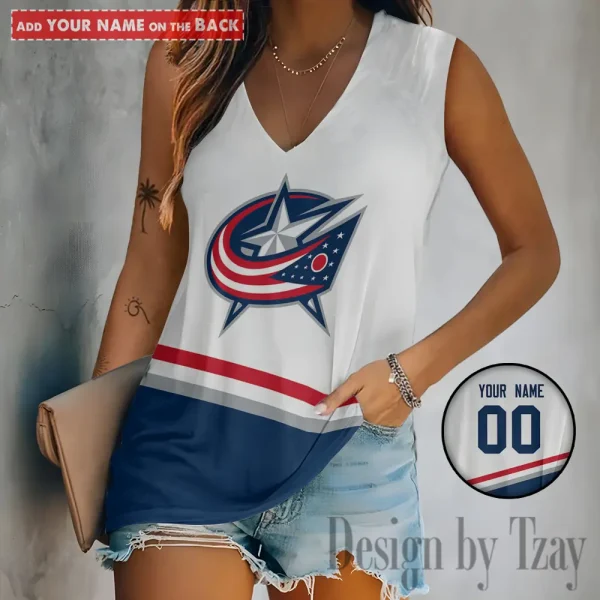 Columbus Blue Jackets Women V-Neck Sleeveless Camisoles Off Shoulder Vest SPTVNECKWVTS619