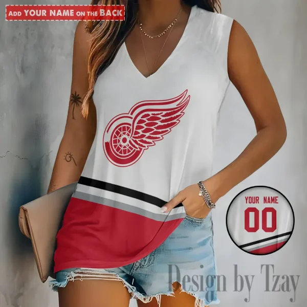 Detroit Red Wings Women V-Neck Sleeveless Camisoles Off Shoulder Vest SPTVNECKWVTS621