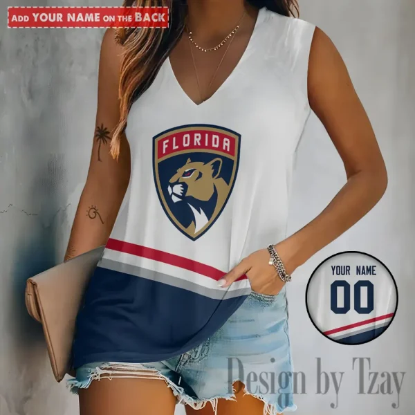 Florida Panthers Women V-Neck Sleeveless Camisoles Off Shoulder Vest SPTVNECKWVTS622