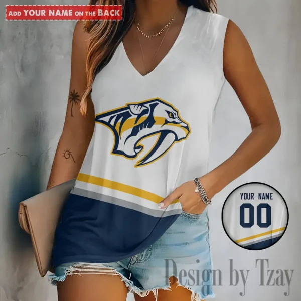 Nashville Predators Women V-Neck Sleeveless Camisoles Off Shoulder Vest SPTVNECKWVTS625
