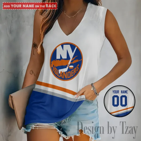 New York Islanders Women V-Neck Sleeveless Camisoles Off Shoulder Vest SPTVNECKWVTS628
