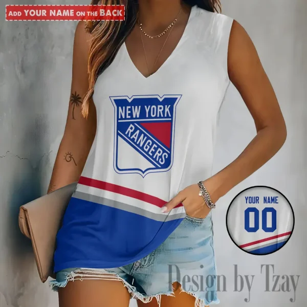 New York Rangers Women V-Neck Sleeveless Camisoles Off Shoulder Vest SPTVNECKWVTS629