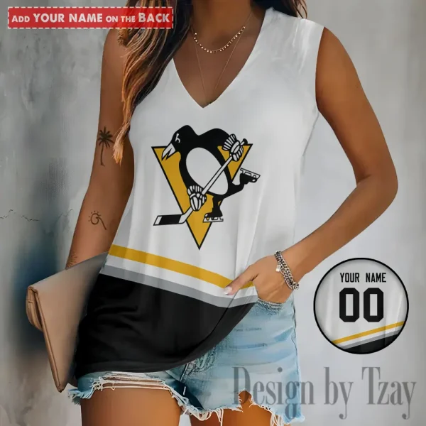 Pittsburgh Penguins Women V-Neck Sleeveless Camisoles Off Shoulder Vest SPTVNECKWVTS632