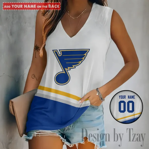 St. Louis Blues Women V-Neck Sleeveless Camisoles Off Shoulder Vest SPTVNECKWVTS635