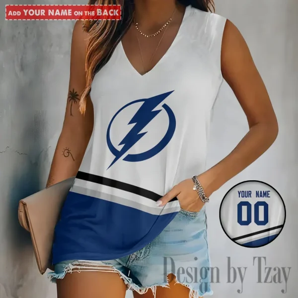 Tampa Bay Lightning Women V-Neck Sleeveless Camisoles Off Shoulder Vest SPTVNECKWVTS636