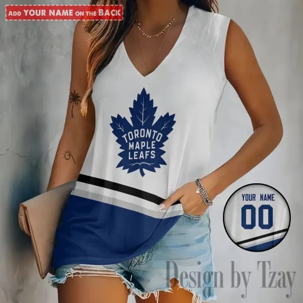 Toronto Maple Leafs Women V-Neck Sleeveless Camisoles Off Shoulder Vest SPTVNECKWVTS637