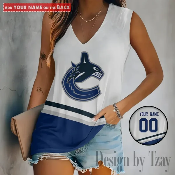 Vancouver Canucks Women V-Neck Sleeveless Camisoles Off Shoulder Vest SPTVNECKWVTS639