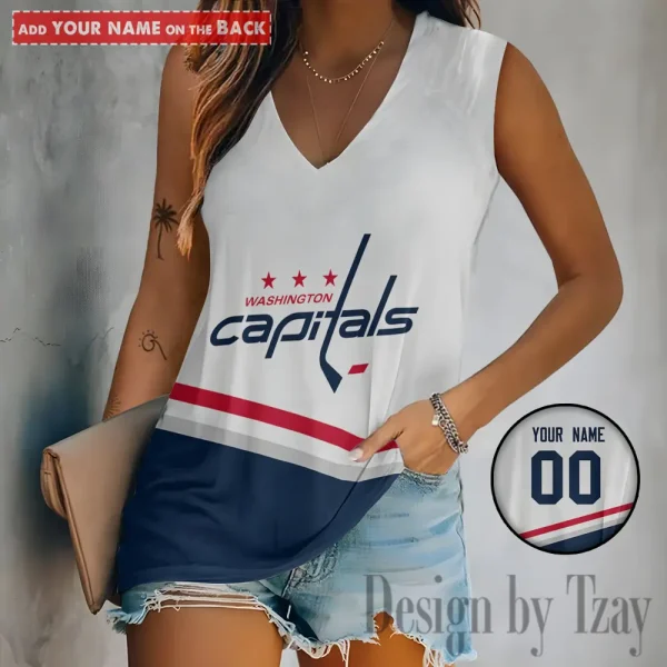 Washington Capitals Women V-Neck Sleeveless Camisoles Off Shoulder Vest SPTVNECKWVTS641