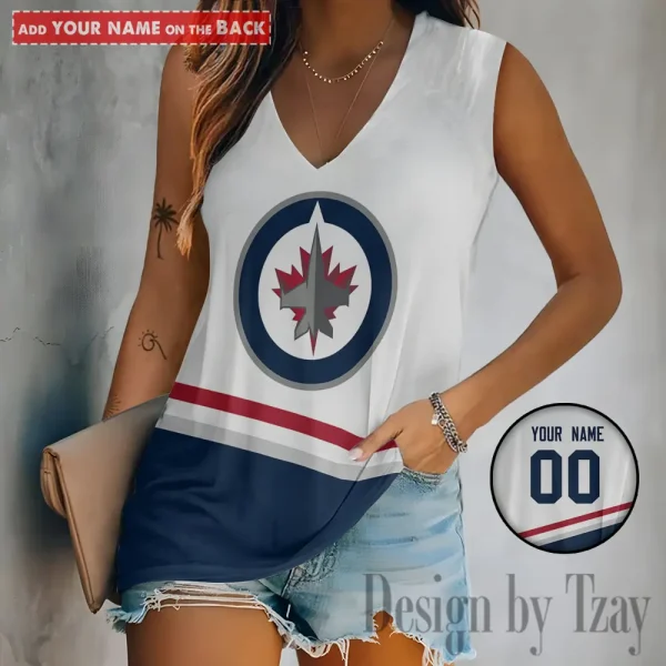 Winnipeg Jets Women V-Neck Sleeveless Camisoles Off Shoulder Vest SPTVNECKWVTS642