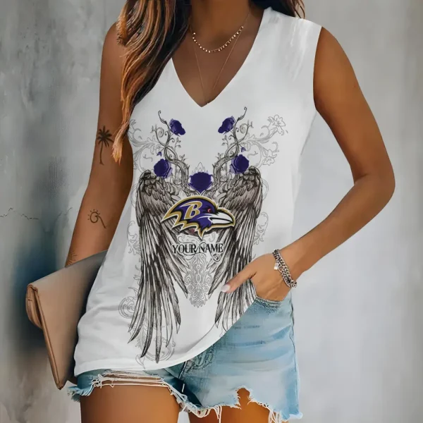 Baltimore Ravens Women V-Neck Sleeveless Camisoles Off Shoulder Vest SPTVNECKWVTS647