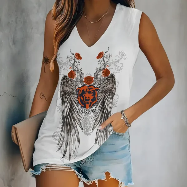 Chicago Bears Women V-Neck Sleeveless Camisoles Off Shoulder Vest SPTVNECKWVTS650