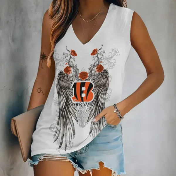 Cincinnati Bengals Women V-Neck Sleeveless Camisoles Off Shoulder Vest SPTVNECKWVTS651