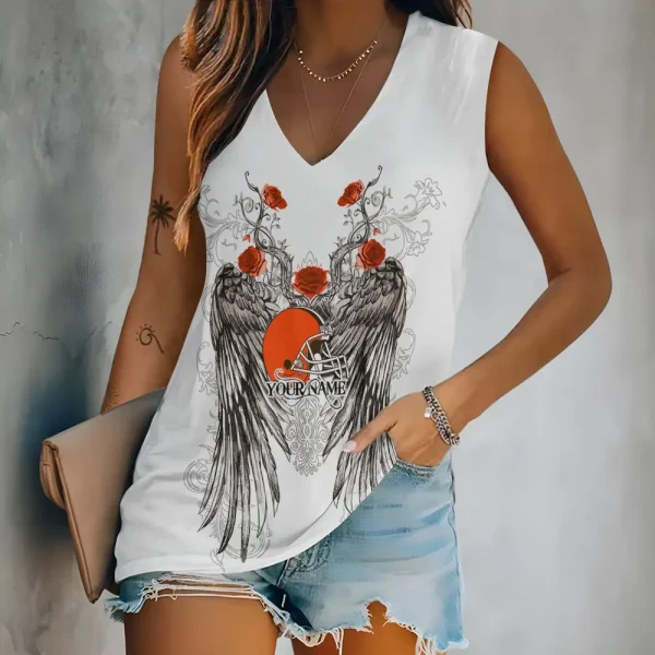 Cleveland Browns Women V-Neck Sleeveless Camisoles Off Shoulder Vest SPTVNECKWVTS652