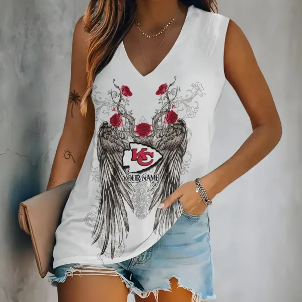 Kansas City Chiefs Women V-Neck Sleeveless Camisoles Off Shoulder Vest SPTVNECKWVTS660
