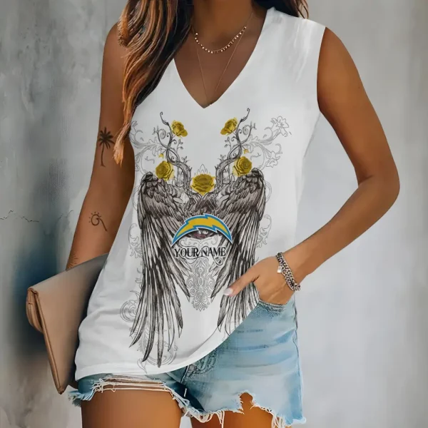 Los Angeles Chargers Women V-Neck Sleeveless Camisoles Off Shoulder Vest SPTVNECKWVTS662