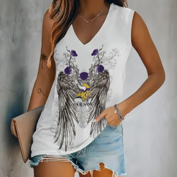 Minnesota Vikings Women V-Neck Sleeveless Camisoles Off Shoulder Vest SPTVNECKWVTS665