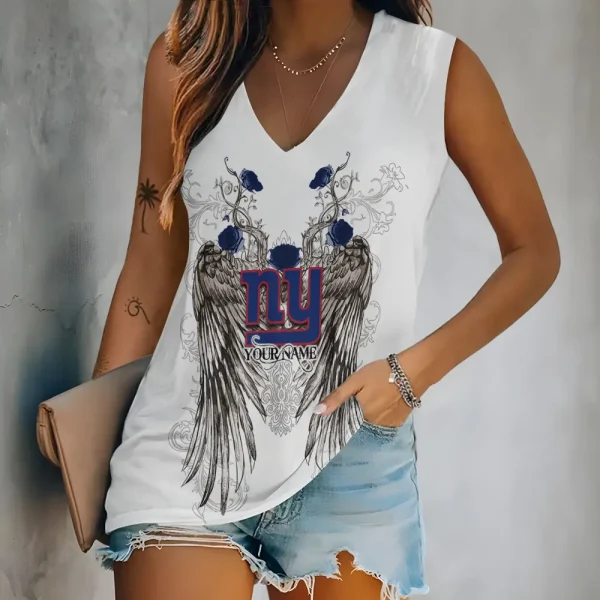 New York Giants Women V-Neck Sleeveless Camisoles Off Shoulder Vest SPTVNECKWVTS668