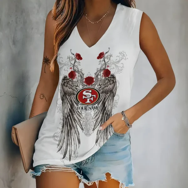 San Francisco 49ers Women V-Neck Sleeveless Camisoles Off Shoulder Vest SPTVNECKWVTS672