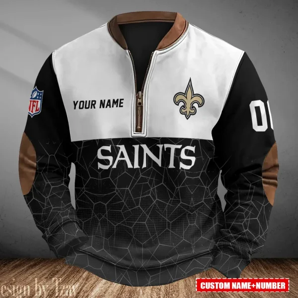 New Orleans Saints Men's Vintage Zipper Stand Collar Sweatshirt S9MPZNS292