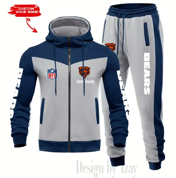 Chicago Bears Men's Tracksuit Hooded Zipper Fashion Casual Sports SPTMTHZFCS006