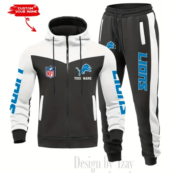 Detroit Lions Men's Tracksuit Hooded Zipper Fashion Casual Sports SPTMTHZFCS011