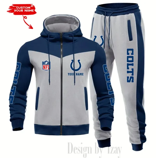 Indianapolis Colts Men's Tracksuit Hooded Zipper Fashion Casual Sports SPTMTHZFCS014