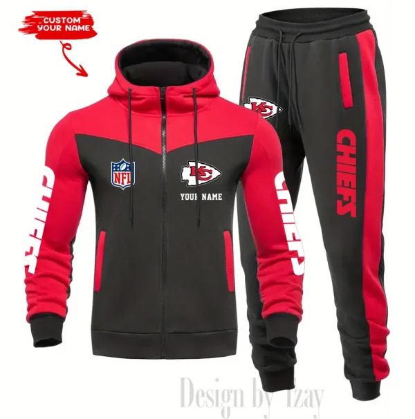 Kansas City Chiefs Men's Tracksuit Hooded Zipper Fashion Casual Sports SPTMTHZFCS016