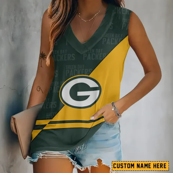 Green Bay Packers V-neck Women’s Vest T-shirt SPTVNECKWVTS142