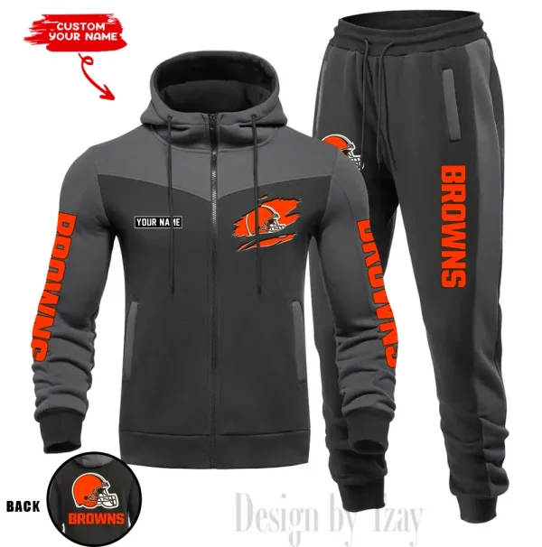 Cleveland Browns Men's Tracksuit Hooded Zipper Fashion Casual Sports SPTMTHZFCS040 - Image 4
