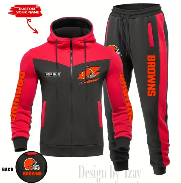 Cleveland Browns Men's Tracksuit Hooded Zipper Fashion Casual Sports SPTMTHZFCS040 - Image 5