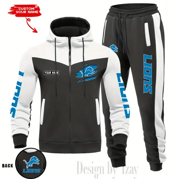Detroit Lions Men's Tracksuit Hooded Zipper Fashion Casual Sports SPTMTHZFCS043