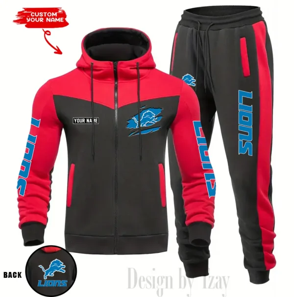Detroit Lions Men's Tracksuit Hooded Zipper Fashion Casual Sports SPTMTHZFCS043 - Image 2