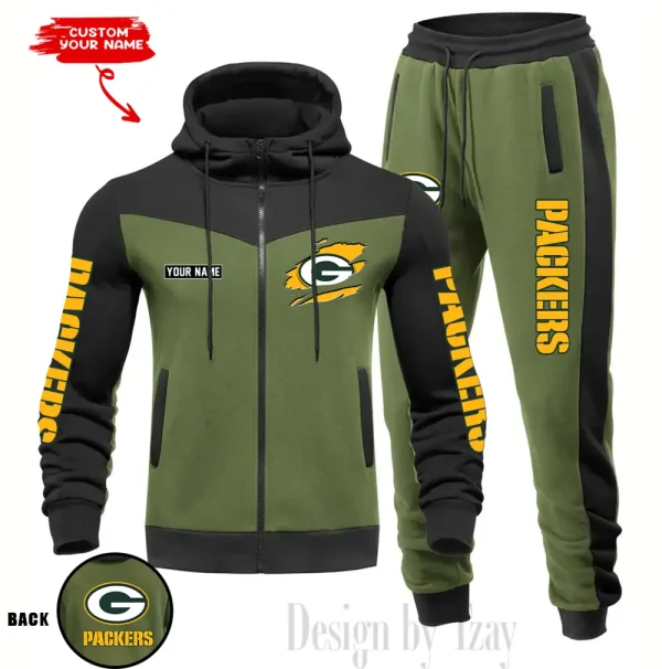 Green Bay Packers Men's Tracksuit Hooded Zipper Fashion Casual Sports SPTMTHZFCS044