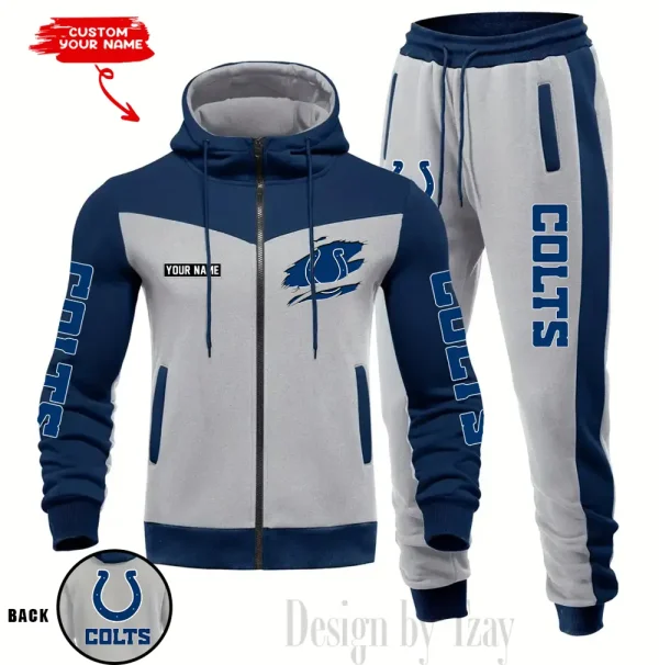 Indianapolis Colts Men's Tracksuit Hooded Zipper Fashion Casual Sports SPTMTHZFCS046