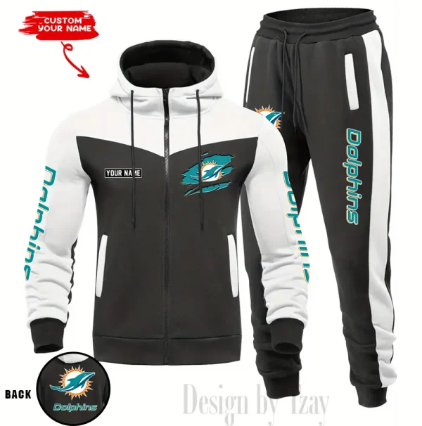 Miami Dolphins Men's Tracksuit Hooded Zipper Fashion Casual Sports SPTMTHZFCS052 - Image 2