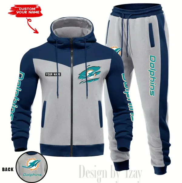 Miami Dolphins Men's Tracksuit Hooded Zipper Fashion Casual Sports SPTMTHZFCS052