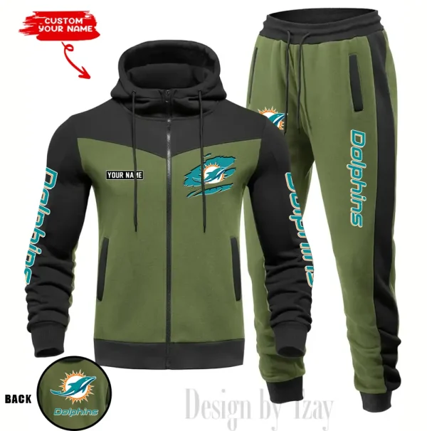 Miami Dolphins Men's Tracksuit Hooded Zipper Fashion Casual Sports SPTMTHZFCS052 - Image 3