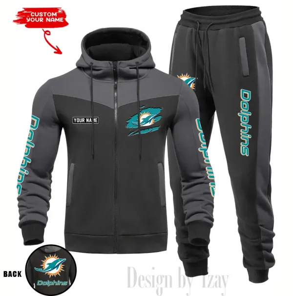 Miami Dolphins Men's Tracksuit Hooded Zipper Fashion Casual Sports SPTMTHZFCS052 - Image 4