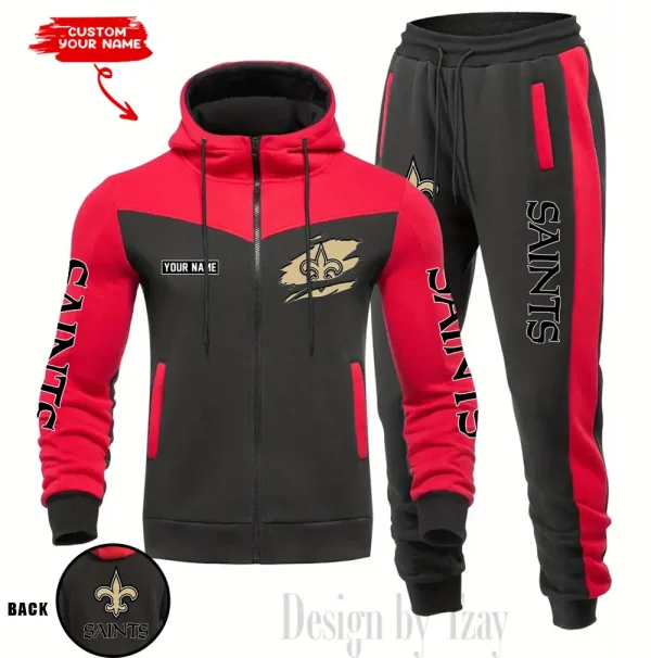 New Orleans Saints Men's Tracksuit Hooded Zipper Fashion Casual Sports SPTMTHZFCS055 - Image 2