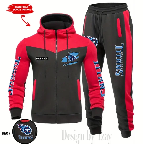 Tennessee Titans Men's Tracksuit Hooded Zipper Fashion Casual Sports SPTMTHZFCS063 - Image 3
